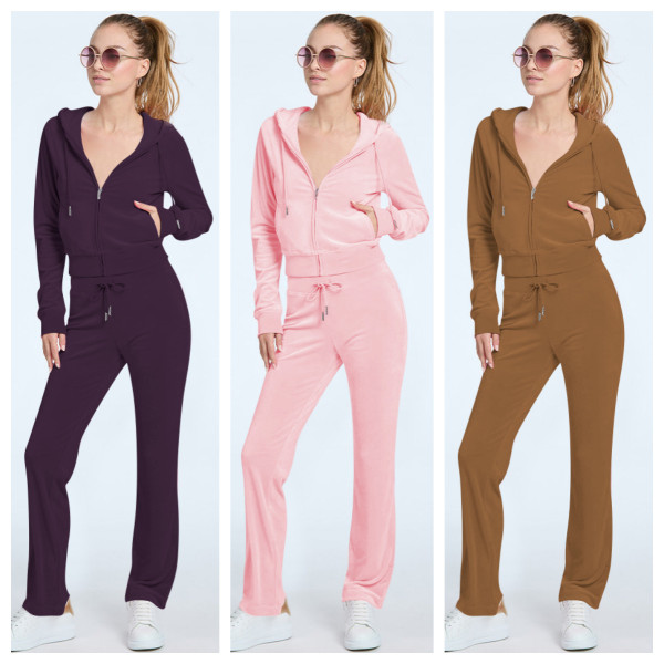 EVE Solid Color Zipper Hooded Two Piece Pants Set YD-YM023
