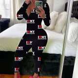 EVE Print Deep V Neck Long Sleeve Jumpsuit SHD-9880