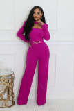EVE Solid Color Long Sleeve Wide Leg Jumpsuit OSM-4933