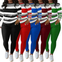 EVE Stripe Print Long Sleeve Two Piece Pants Set SHD-9698