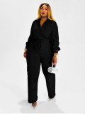 EVE Solid Color Long Sleeve Pleated Shirt Pants Suit SFY-775