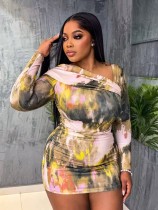 EVE Long Sleeve Print Sexy Mini Dress QOUY-6064