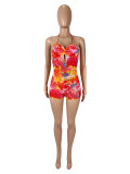 EVE Floral Print Halterneck Hollow Out Romper SHD-9543