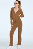 EVE Solid Color Zipper Hooded Two Piece Pants Set YD-YM023