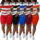 EVE Stripe Color Block Short Sleeve Shorts Suit SHD-9700