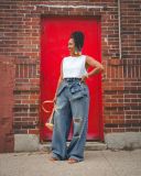 EVE Plus Size Retro Ripped Straight Leg Jeans GYLN-9037