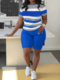 EVE Stripe Color Block Short Sleeve Shorts Suit SHD-9700