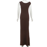 EVE Slash Neck Solid Color Maxi Dress XEF-K25D69816