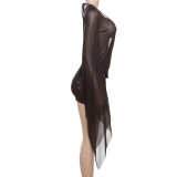 EVE Deep V Neck Tie Up Solid Color Mini Dress XEF-K24D61286