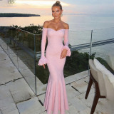 EVE Off Shoulder Solid Color Long Dress XEF-K25D70786