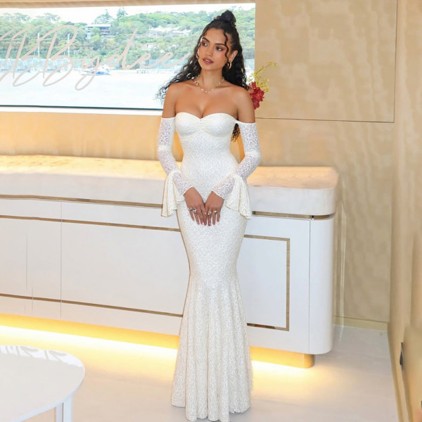 EVE Off Shoulder Solid Color Long Dress XEF-K25D70786