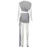 EVE Solor Color O Neck Crop Top Two Piece Skirt Set XEF-K25S66470