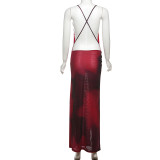 EVE Sexy Backless Print V Neck Split Maxi Dress XEF-K24D62840