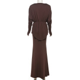 EVE Sexy V Neck Pleated Tops Two Piece Skirts Set XEF-K25S75295