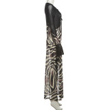 EVE Contrast Color Print V Neck Mesh Maxi Dress XEF-K25D76501