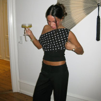 EVE Polka Dot Sexy One-shoulder Top XEF-K25L67774