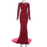 EVE Solid Color Long Sleeve Maxi Dress XEF-K25D77446