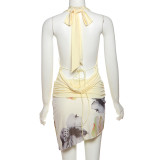 EVE Fashion Halterneck Tie Up Tops Print Skirts 3 Piece Set XEF-K25S67407