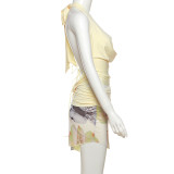 EVE Fashion Halterneck Tie Up Tops Print Skirts 3 Piece Set XEF-K25S67407