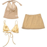 EVE Bright Silk Halter Backless Top Skirt Three-piece Set XEF-K25S66038