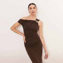 EVE Slash Neck Solid Color Maxi Dress XEF-K25D69816