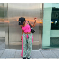 EVE Casual Print Stripe Patchwork Straight Pants QXTF-8509