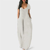EVE Plus Size Deep V Neck Solid Color Loose Maxi Dress ZDF-31398
