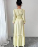 EVE Solid Color U Neck Lace Patchwork Maxi Dress GXIN-8854