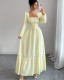 EVE Solid Color U Neck Lace Patchwork Maxi Dress GXIN-8854