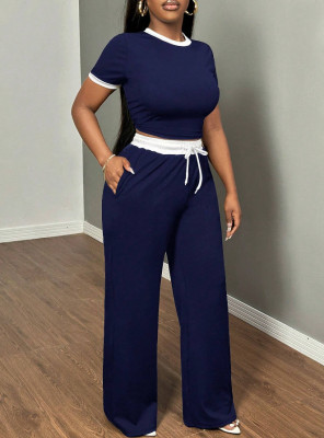 EVE Short Sleeve Contrast Color Loose Two Piece Pants Set GYXF-6666
