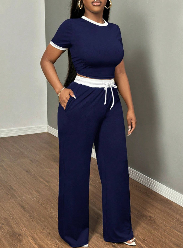 EVE Short Sleeve Contrast Color Loose Two Piece Pants Set GYXF-6666