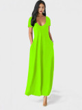 EVE Plus Size Deep V Neck Solid Color Loose Maxi Dress ZDF-31398