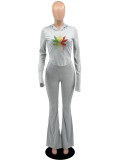 Colorful Patterned Print  Long Sleeve Pants Suit YIBF-6023