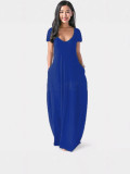 EVE Plus Size Deep V Neck Solid Color Loose Maxi Dress ZDF-31398