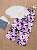 EVE Kids Girl Cartoon Print T Shirt Camouflage Print Pants Suit GYMF-YM160