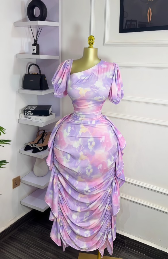 EVE Puff Sleeve Slash Neck Ruffles Bodycon Dress GXIN-8859