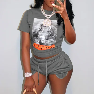 EVE Short Sleeve Shorts Print 2 Piece Set GXBQ-1150439
