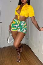 EVE Fashion Print Tie Up Shirt Shorts 2 Piece Set GXBQ-1124224