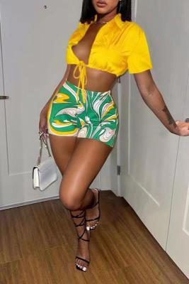 EVE Fashion Print Tie Up Shirt Shorts 2 Piece Set GXBQ-1124224