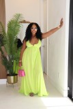EVE Drawstring Lace Solid Color Loose Maxi Dress GTYZ-7576