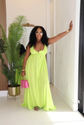EVE Drawstring Lace Solid Color Loose Maxi Dress GTYZ-7576