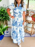 EVE Plus Size Print Short Sleeve Slim Maxi Dress GXBQ-802