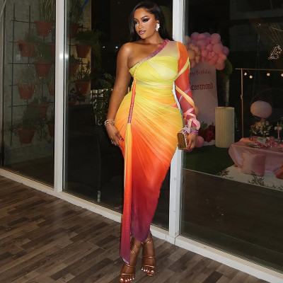 EVE Color Block Pleated Irregular Maxi Dress GJYO-JD302607