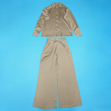 EVE Long Sleeve Solid Shirt Two Piece Pants Set YF-20040