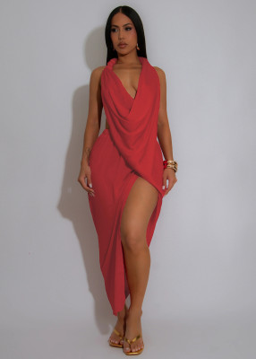 EVE Deep V Neck Pleated Long Dress GTYZ-7577