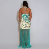 EVE Print Backlesss Tassel Long Dress GTYZ-7581
