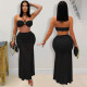 EVE Sexy Wrap Chest Pleated Mesh Two Piece Skirts Set BY-7456