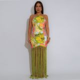 EVE Print Backlesss Tassel Long Dress GTYZ-7581