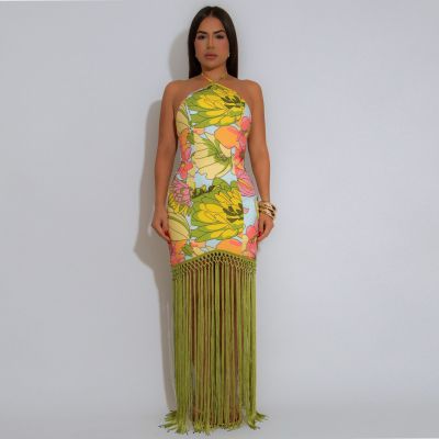 EVE Print Backlesss Tassel Long Dress GTYZ-7581