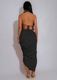 EVE Deep V Neck Pleated Long Dress GTYZ-7577